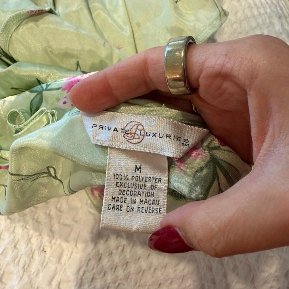 Vintage Babydoll Forest Fairy Floral Satin Lace Trim Mini Slip Dress Size Medium - Picture 3 of 3